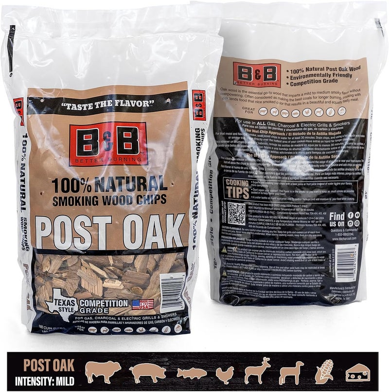 Shop Square BBQ Post Oak Wood Chips for Smoker (2-Pack) 3 lb Total, 100% All-Natural Smoker Wood Chips for Electric Smoker, Charcoal & Gas Grills, and Campfires – Made in USA - Image 2